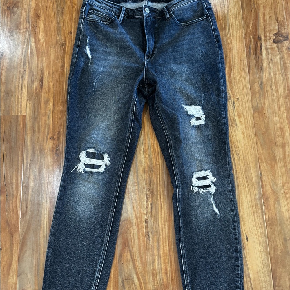 Women's Skinny Distressed Jeans - Dark Blue